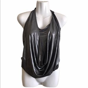 B'leev Metallic Silver Crop Top Sz Med